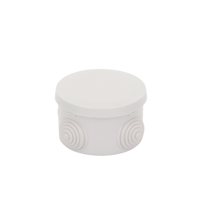 Caja Derivación-Conexión de Plástico Circular con 4 Glándulas de Goma (70 diámetro X 48 alto mm). Para Instalaciones Comerciales,  Residenciales e Industriales. Cerrado a Presión.
