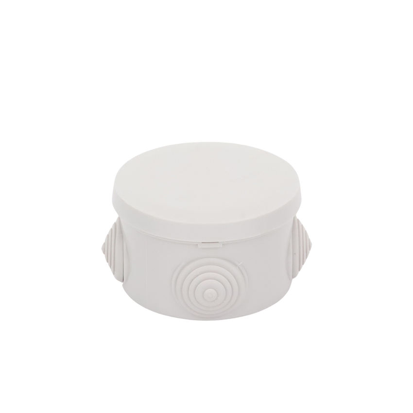 Caja Derivación-Conexión de Plástico Circular con 4 Glándulas de Goma (70 diámetro X 48 alto mm). Para Instalaciones Comerciales,  Residenciales e Industriales. Cerrado a Presión.