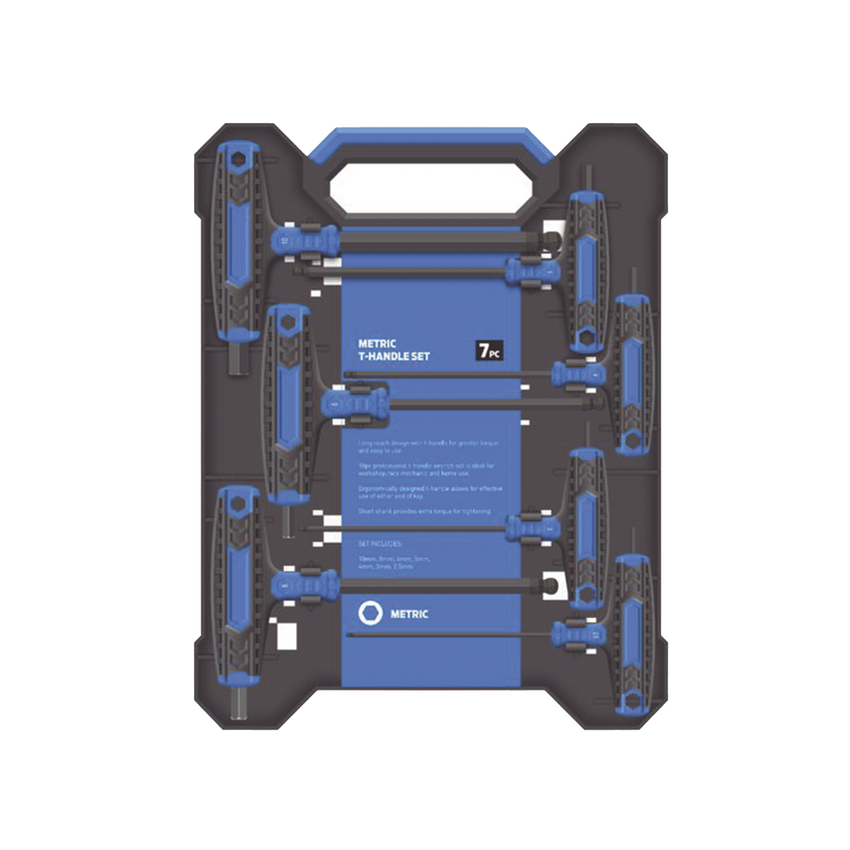 Juego de 7 Llaves Hexagonales ( Allen )  Milimétricas con Cabeza Redonda y Mango T.