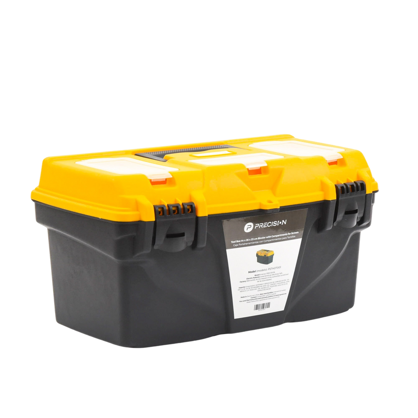 Caja Porta Herramientas 17", 44x26x23 cm Bicolor con Compartimientos para Tornillos.