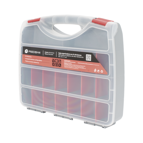 Caja Organizadora con 21 Divisiones Fabricada en Plástico de Alta Resistencia de 38x31x7 cm.