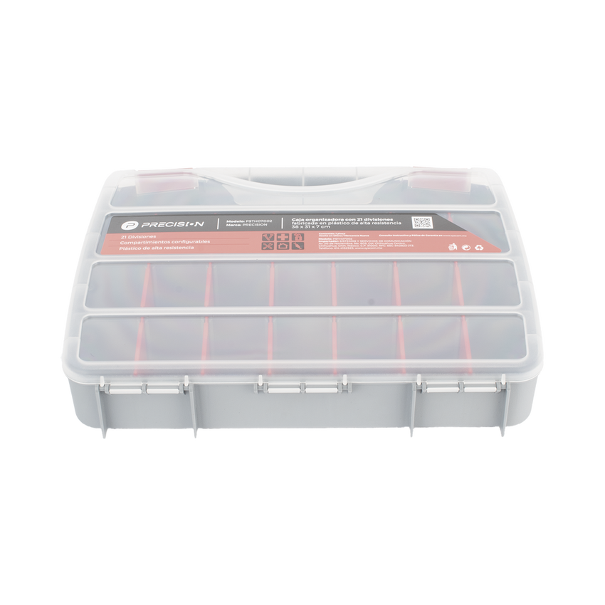 Caja Organizadora con 21 Divisiones Fabricada en Plástico de Alta Resistencia de 38x31x7 cm.