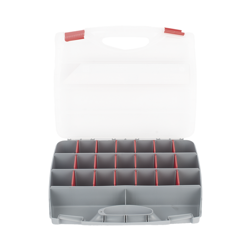 Caja Organizadora con 21 Divisiones Fabricada en Plástico de Alta Resistencia de 38x31x7 cm.