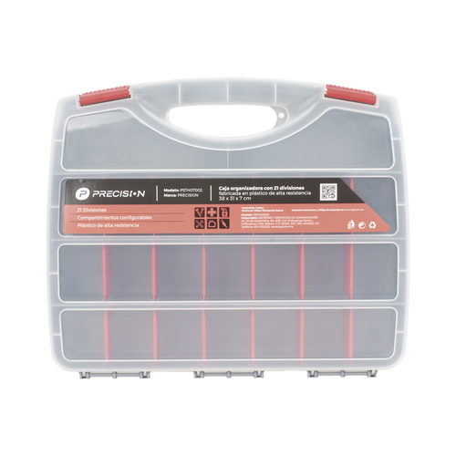 Caja Organizadora con 21 Divisiones Fabricada en Plástico de Alta Resistencia de 38x31x7 cm.