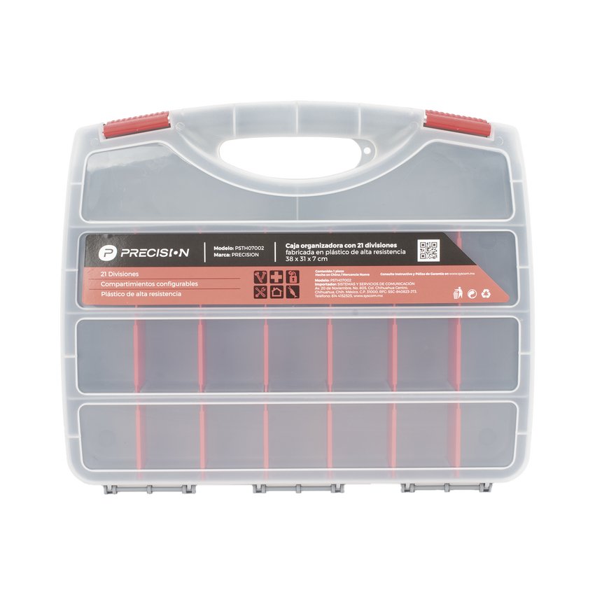 Caja Organizadora con 21 Divisiones Fabricada en Plástico de Alta Resistencia de 38x31x7 cm.