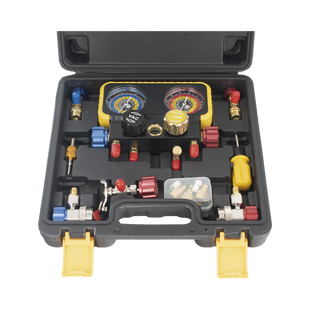 Manómetro de 4 vías con Accesorios para Gas refrigerante  R410A/ R32/ R134A/R22