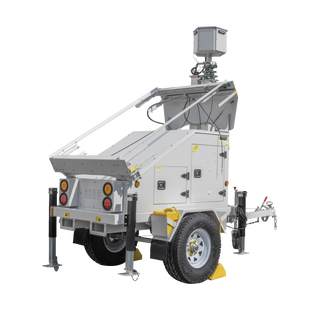 Traila / Remolque con Mástil Retráctil de 7.5 m. para Videovigilancia o Iluminación, con Bases para Instalar Paneles Solares y Baterías (No incluidos)