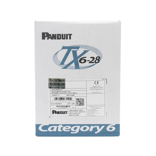Bobina de Cable UTP 305 Metros (1000 Pies) de Cobre TX6-28Æ, Azul, Categoría 6, Diámetro Reducido (28 AWG), CM/LSZH, de 4 Pares