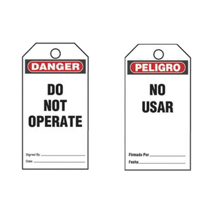 Paquete de 25 Etiquetas de Seguridad, Con Texto "Peligro, No Usar", de 76 x 146 mm, Color Negro Sobre Blanco