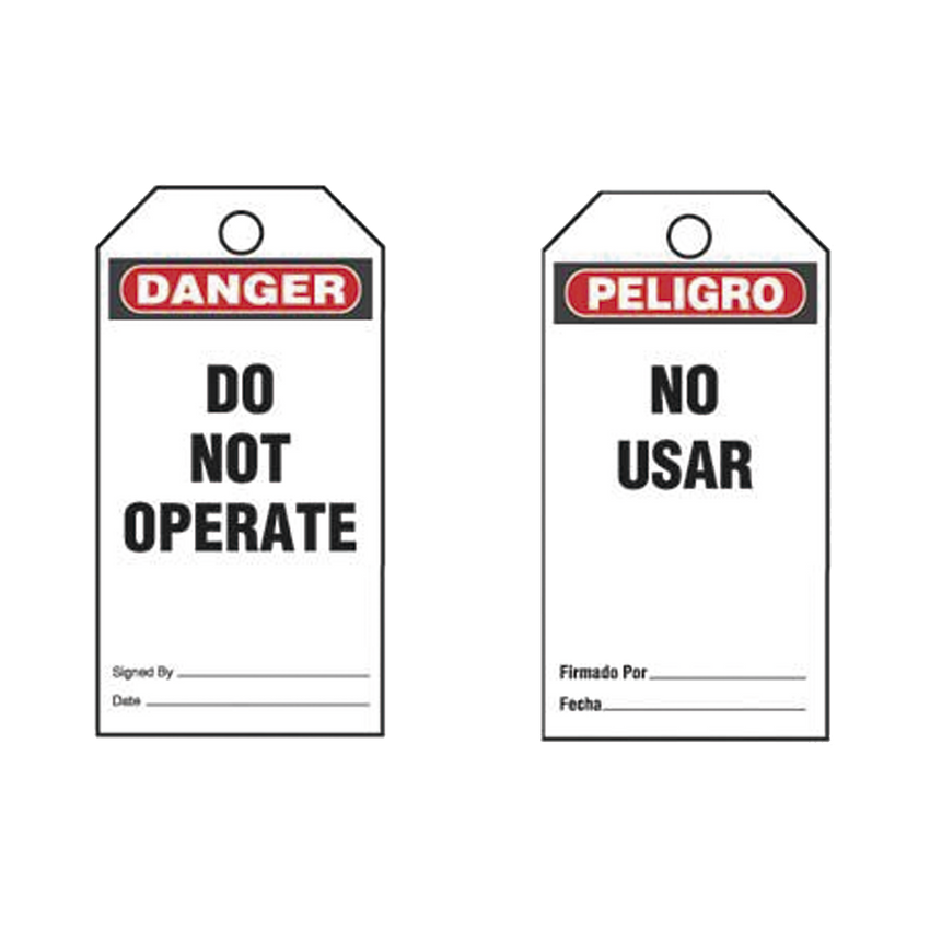 Paquete de 25 Etiquetas de Seguridad, Con Texto "Peligro, No Usar", de 76 x 146 mm, Color Negro Sobre Blanco