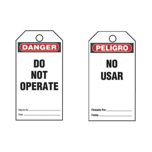 Paquete de 25 Etiquetas de Seguridad, Con Texto "Peligro, No Usar", de 76 x 146 mm, Color Negro Sobre Blanco