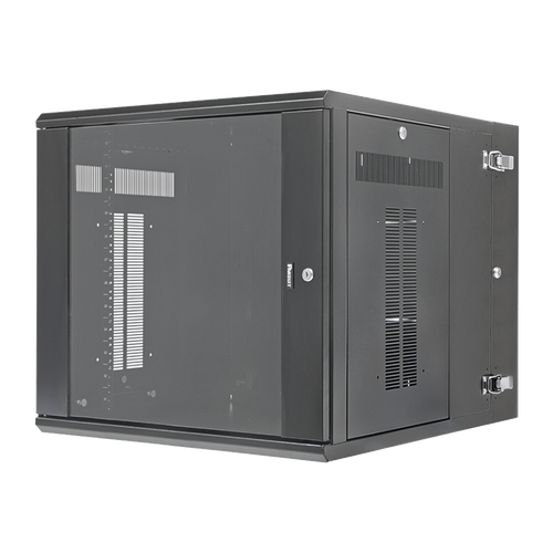 Gabinete PanZone de Montaje en Pared, de 19in, Puerta con Ventana de Seguridad, 12 UR, 762mm de Profundidad, Color Negro