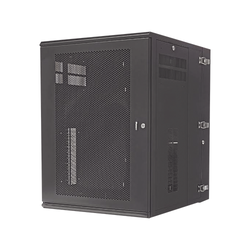 Gabinete PanZone de Montaje en Pared, de 19in, Puerta Ventilada, 18 UR, 762mm de Profundidad, Color Negro
