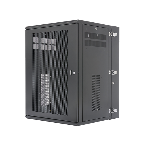 Gabinete PanZone de Montaje en Pared, de 19in, Puerta Ventilada, 18 UR, 635mm de Profundidad, Color Negro
