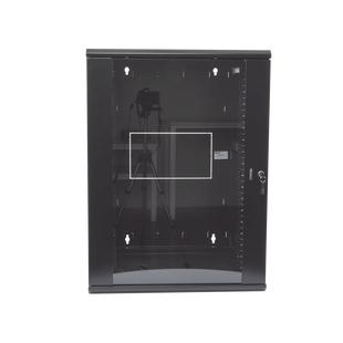 Gabinete PanZone de Montaje en Pared, de 19in, Puerta con Ventana de Seguridad, 18 UR, 635mm de Profundidad, Color Negro