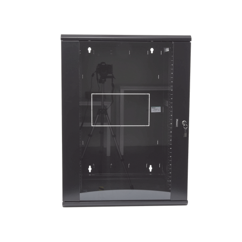 Gabinete PanZone de Montaje en Pared, de 19in, Puerta con Ventana de Seguridad, 18 UR, 635mm de Profundidad, Color Negro