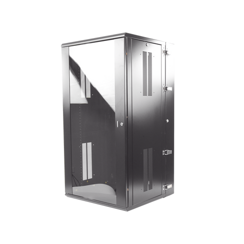 Gabinete PanZone de Montaje en Pared, de 19in, Puerta con Ventana de Seguridad, 26 UR, 635mm de Profundidad, Color Negro