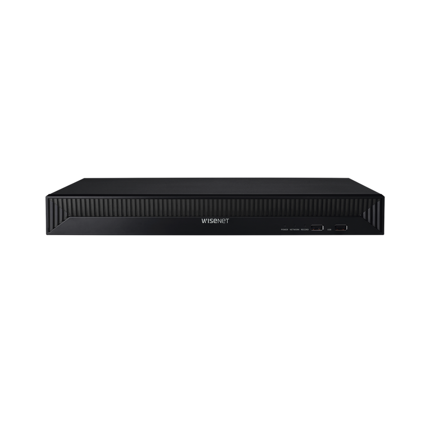 NVR 8 Megapíxel / 16 canales / H.265 / P2P Wisenet / 16 puertos PoE / 128Mbps