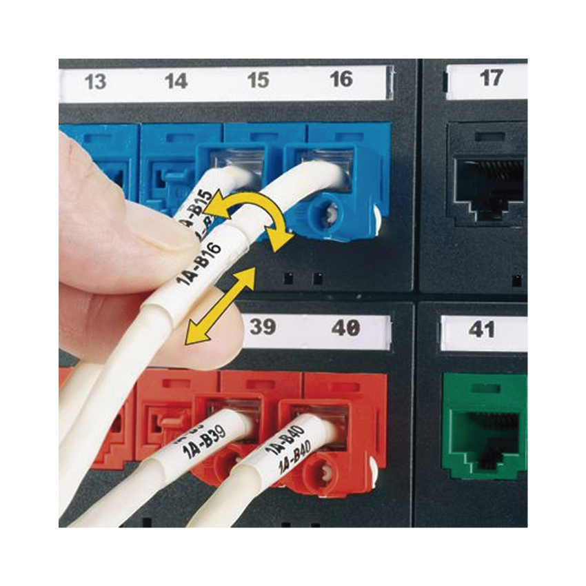 Casete de 100 Etiquetas Autolaminadas Turn-Tell, con Rotación para Mejor Visibilidad, para Cables de Redes de Cobre o Fibra Óptica, de 5.5 a 7.1 mm (0.22 a 0.28 pulgadas) de Diámetro