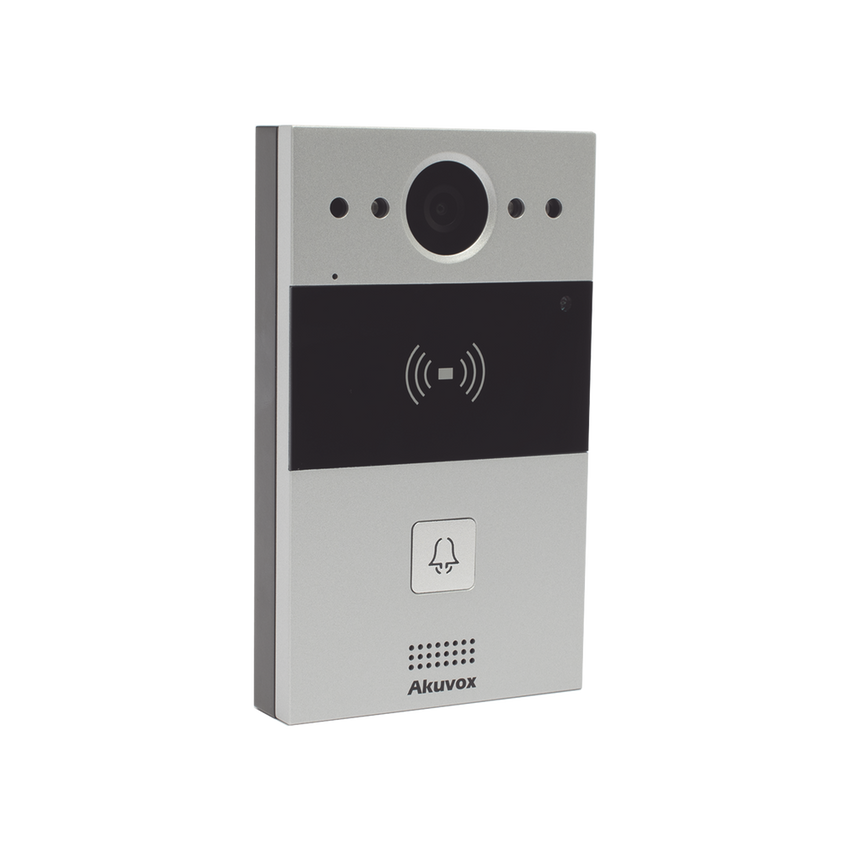 Videoportero de 1 Botón / Lector de Tarjetas MIFARE y PROX EM / Notificación a APP / 100% en la Nube / Notificación por Llamada Telefónica / SIP / ONVIF / IP65 / Cámara 2MP / Panel de Aluminio / Control de 2 Puertas