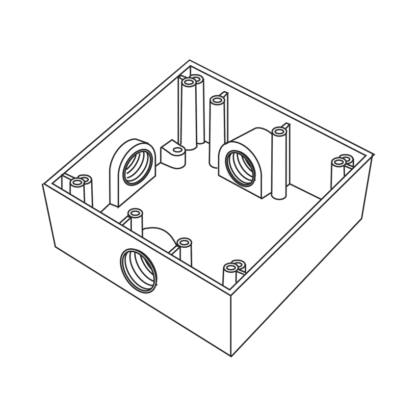 Caja Cuadrada de 3/4" (19.05 mm) a Prueba de Intemperie/ Cuenta con 3 bocas.