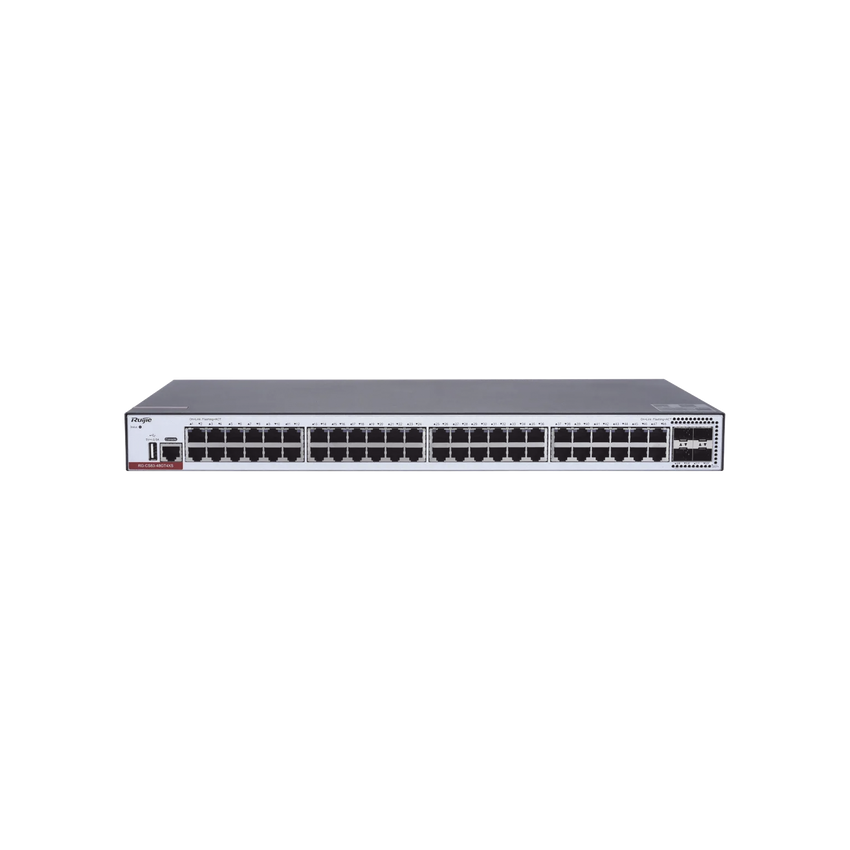 Switch Administrable Capa 3 con 48 puertos Gigabit + 4 SFP+ para fibra 10Gb, gestión gratuita desde la nube.