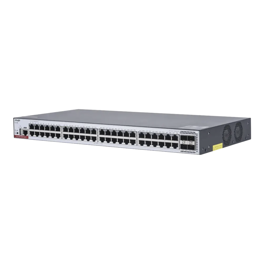 RG-CS83-48GT4XS-PD Switch Administrable Capa 3 PoE con 48 puertos Gigabit 802.3af/at + 4 SFP+ para fibra 10Gb, hasta 1,480 watts, gestión gratuita desde la nube.