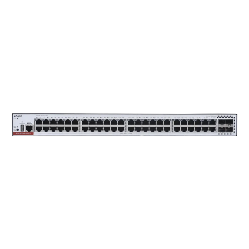 RG-CS83-48GT4XS-PD Switch Administrable Capa 3 PoE con 48 puertos Gigabit 802.3af/at + 4 SFP+ para fibra 10Gb, hasta 1,480 watts, gestión gratuita desde la nube.