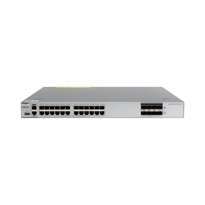 Switch Core Administrable Capa 3 con 24 puertos Gigabit + 8 SFP+ para fibra 10Gb, gestión gratuita desde la nube.