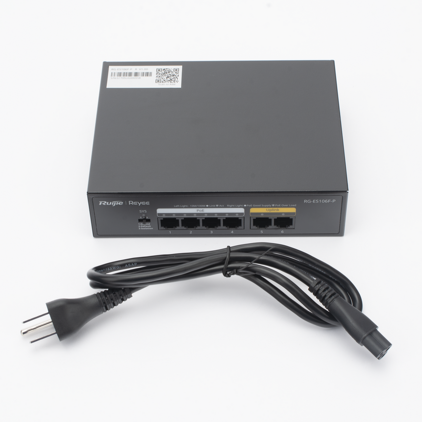 Switch PoE+ no Administrable, 6 Puertos 10/100 Mbps, hasta 54 Watts