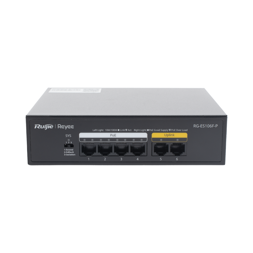 Switch PoE+ no Administrable, 6 Puertos 10/100 Mbps, hasta 54 Watts