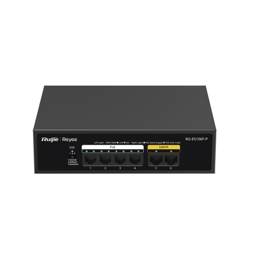 Switch PoE+ no Administrable, 6 Puertos 10/100 Mbps, hasta 54 Watts
