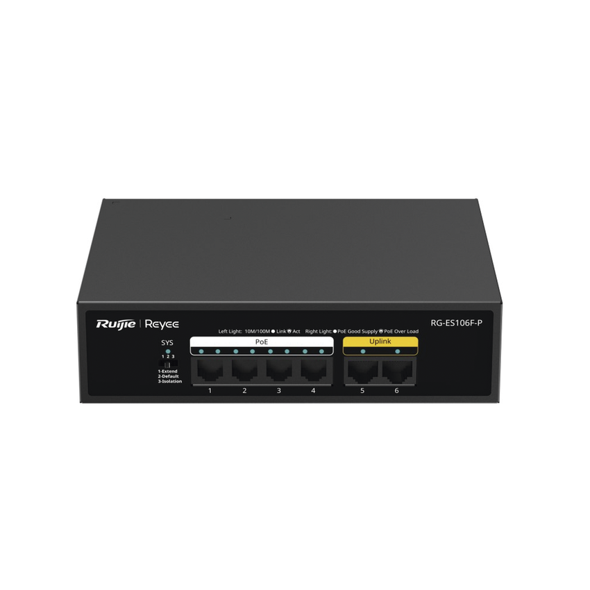 Switch PoE+ no Administrable, 6 Puertos 10/100 Mbps, hasta 54 Watts