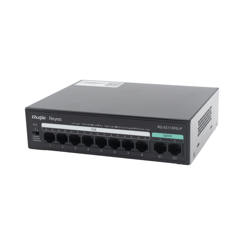 Switch PoE+ no Administrable, hasta 110 Watts, 8 puertos PoE+ 10/100 y 2 Uplinks Gigabit 1G