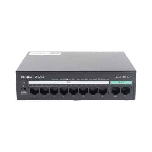 Switch PoE+ no Administrable, hasta 110 Watts, 8 puertos PoE+ 10/100 y 2 Uplinks Gigabit 1G