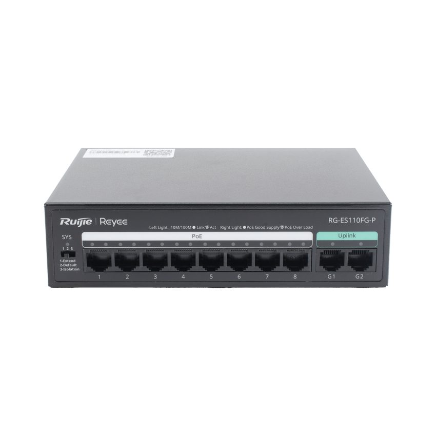 Switch PoE+ no Administrable, hasta 110 Watts, 8 puertos PoE+ 10/100 y 2 Uplinks Gigabit 1G
