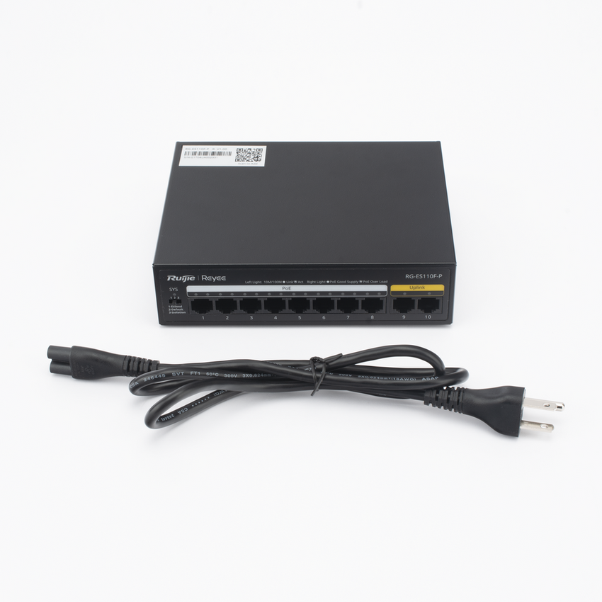 Switch PoE+ no Administrable, Hasta 110 Watts, 8 puertos PoE+ y 2 Uplinks 10/100