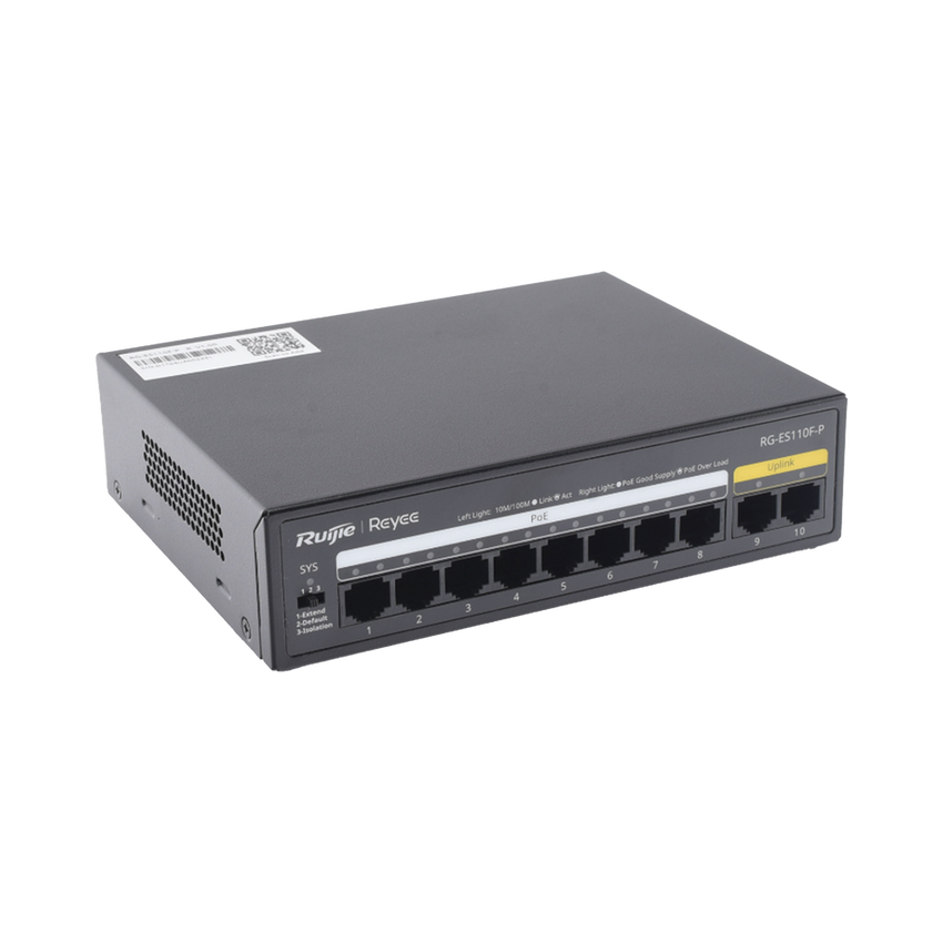 Switch PoE+ no Administrable, Hasta 110 Watts, 8 puertos PoE+ y 2 Uplinks 10/100