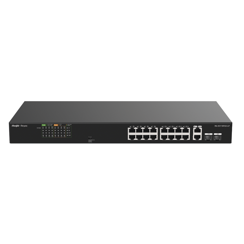 Switch PoE+ No Administrable Ideal para CCTV, 16 Puertos 10/100, 2 Uplinks Gigabit y 2 SFP, Carcasa Metálica