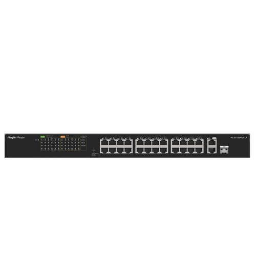 Switch PoE+ no Administrable, hasta 180 Watts Ideal para CCTV, 24 Puertos 10/100 PoE+, 2 Uplinks Gigabit (1 SFP COMBO)