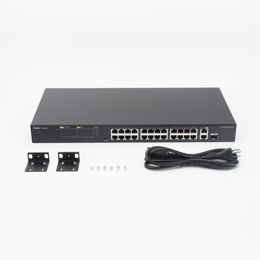 Switch PoE+ no Administrable, hasta 370 Watts Ideal para CCTV, 24 Puertos 10/100 PoE+, 2 Uplinks Gigabit (1 SFP COMBO)