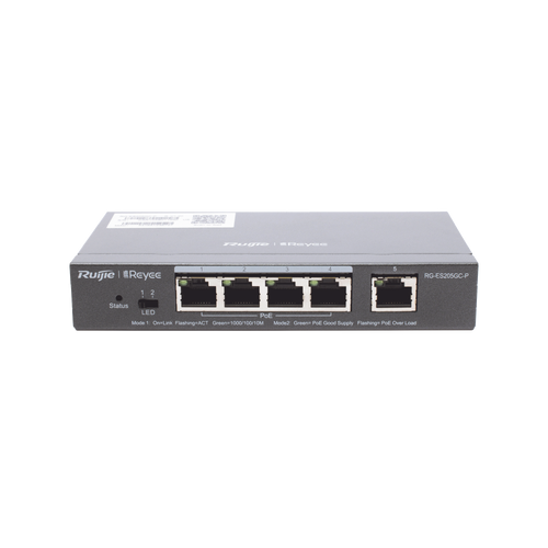 Switch Administrable PoE con 5 puertos Gigabit, 4 PoE 802.3af/at, gestión gratuita desde la nube, 54w