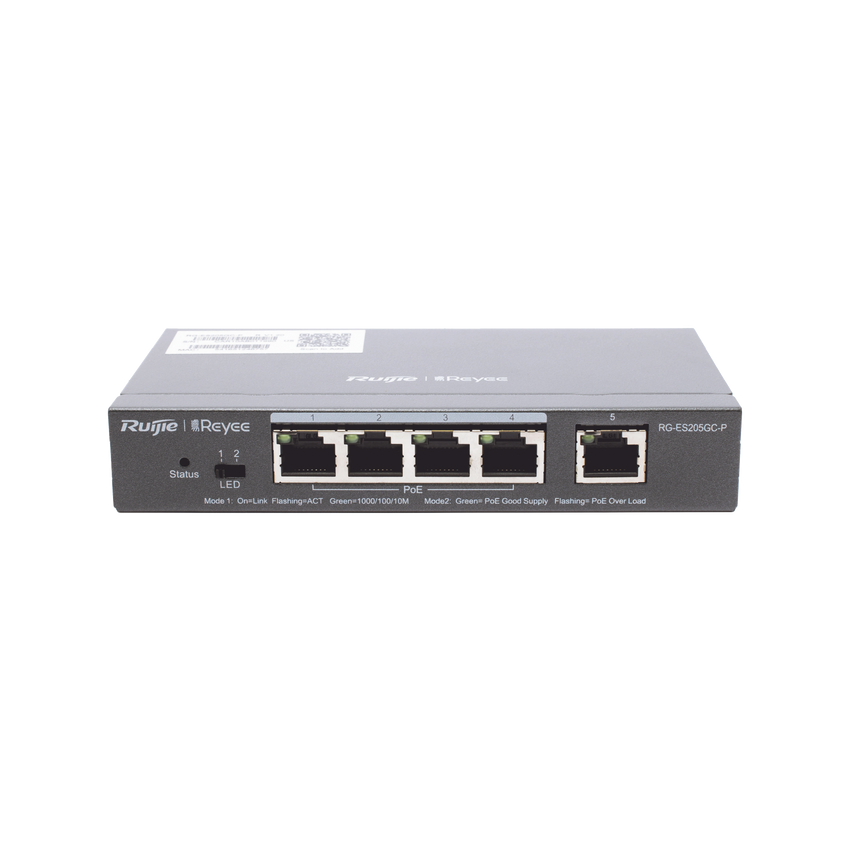 Switch Administrable PoE con 5 puertos Gigabit, 4 PoE 802.3af/at, gestión gratuita desde la nube, 54w