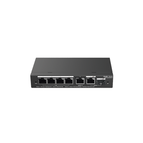Switch Administrable con 4 puertos Gigabit PoE, 2 Uplink Gigabit y 1 Uplink Gigabit para Fibra SFP en combo, gestión gratuita desde la nube