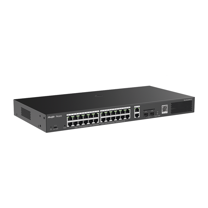 Switch Smart PoE con 24 puertos Gigabit PoE 802.3af/at + 2 SFP para fibra 1Gb, gestión gratuita desde la nube, 370w