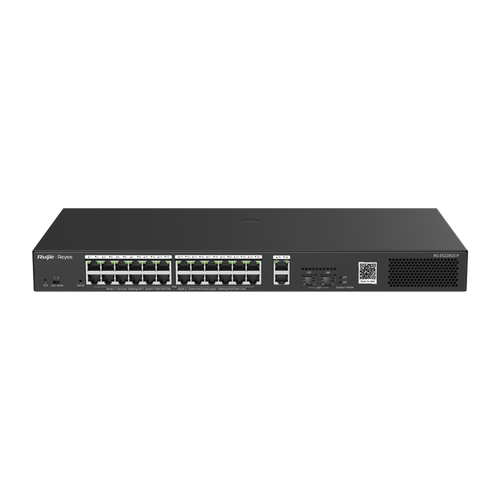 Switch Smart PoE con 24 puertos Gigabit PoE 802.3af/at + 2 SFP para fibra 1Gb, gestión gratuita desde la nube, 370w