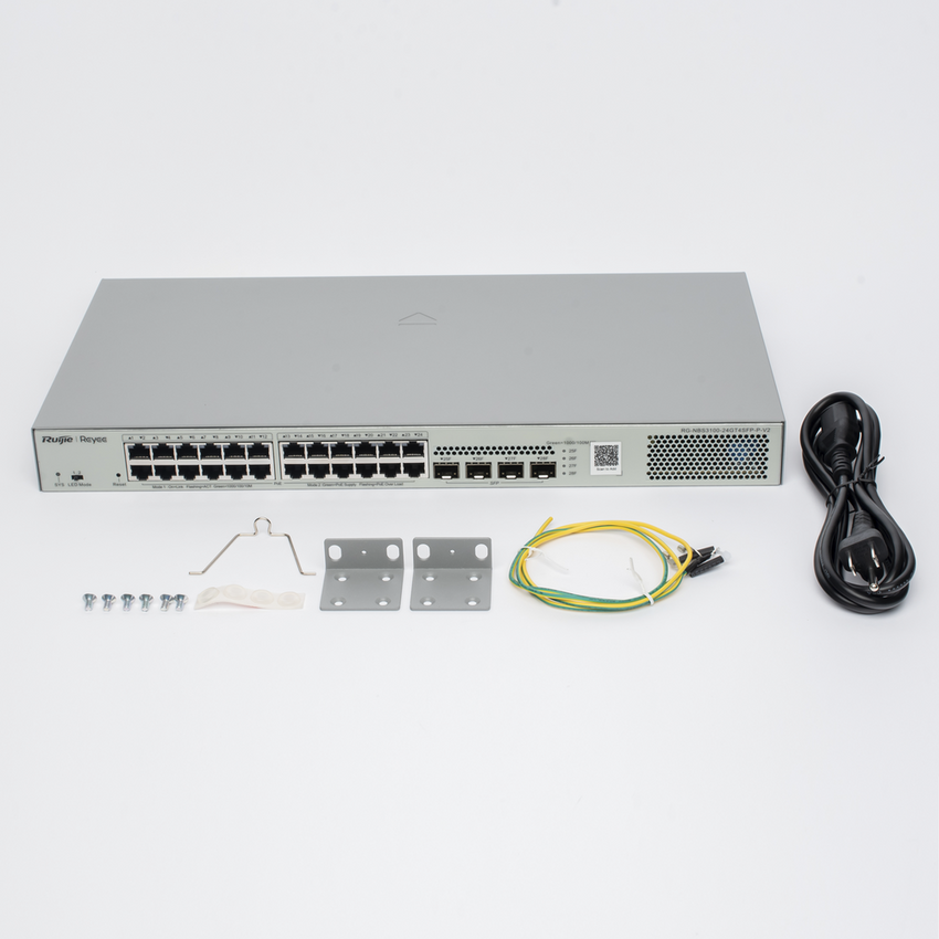 Switch Administrable L2 PoE+ hasta 370W, 24 Puertos Eth 1G, 4 puertos SFP 1G, Administración Remota en la Nube.