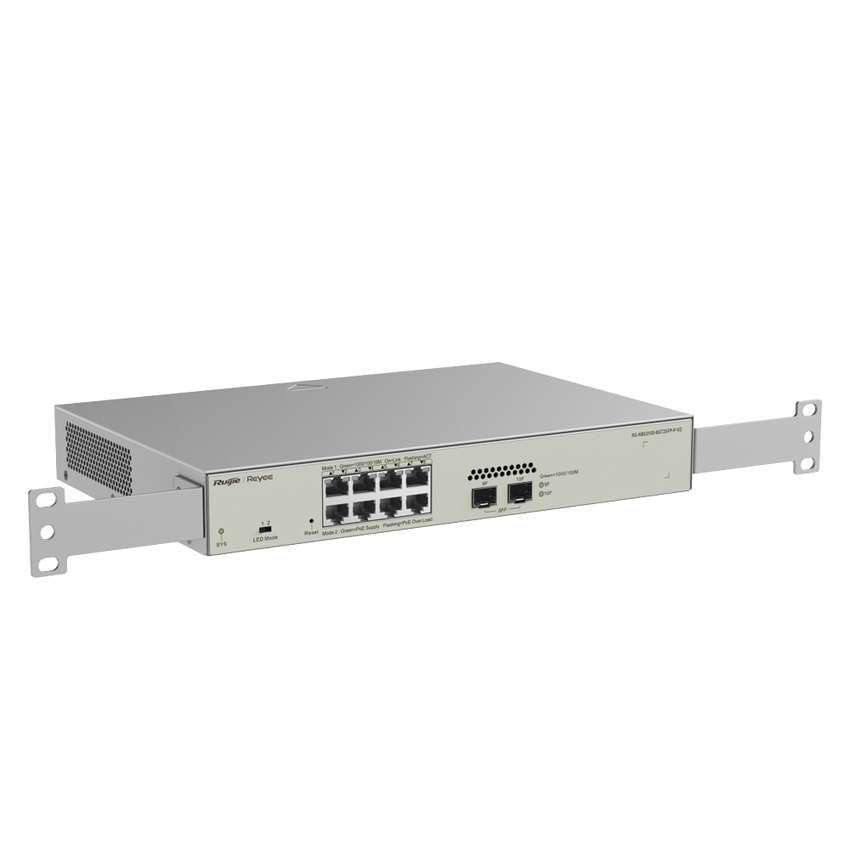Switch Administrable PoE Capa 2 con 8 puertos Gigabit PoE 802.3af/at + 2 SFP para fibra 1Gb, gestión gratuita desde la nube, 125w