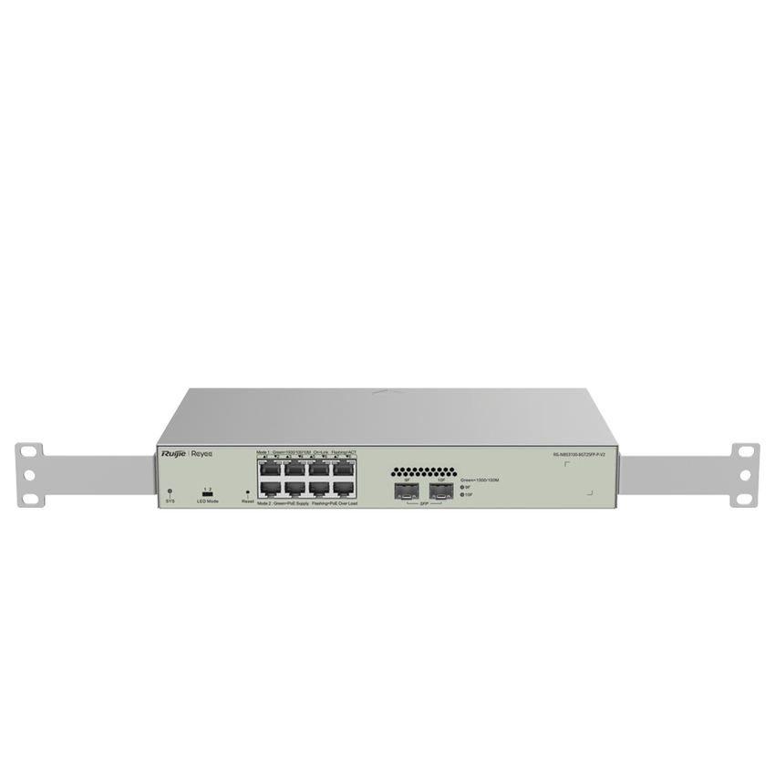 Switch Administrable PoE Capa 2 con 8 puertos Gigabit PoE 802.3af/at + 2 SFP para fibra 1Gb, gestión gratuita desde la nube, 125w