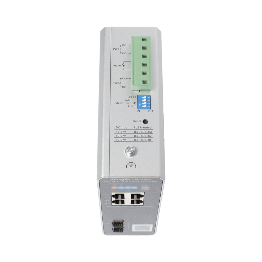 Switch Industrial PoE+ hasta 180 watts , Ideal para temperaturas Extremas y protección contra descargas, 1 puerto PoE++ 60W y 3 puertos PoE+ 30W, 2 SFP Uplink